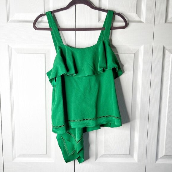 Rachel Zoe Portland Emerald Green Asymmetrical Ruffle Top Women's Size 2 - Picture 1 of 10